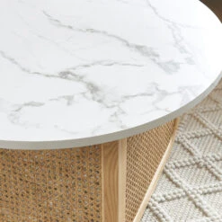 BOMBONG Table Basse Ronde Effet Marbre Et Cannage ø80cm -Meubles Soldes Magasin table basse ronde effet marbre cannage 80cm bombong 4