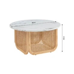BOMBONG Table Basse Ronde Effet Marbre Et Cannage ø80cm -Meubles Soldes Magasin table basse ronde effet marbre cannage 80cm bombong 6