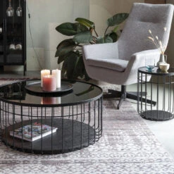 LANCE Table Basse Ronde En Verre Et Métal ø80cm