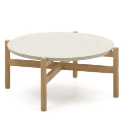 POLA Table Basse En Terrazzo Et Bois Massif ø88,5cm