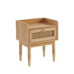 BOMBONG Table De Chevet 1 Tiroir En Bois Et Cannage -Meubles Soldes Magasin table chevet 1 tiroir bois cannage bombong 2