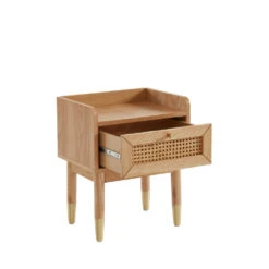 BOMBONG Table De Chevet 1 Tiroir En Bois Et Cannage -Meubles Soldes Magasin table chevet 1 tiroir bois cannage bombong 3