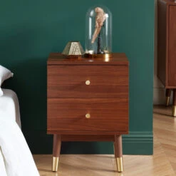 GRUDE Table De Chevet 2 Tiroirs En Bois