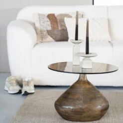 BOND Table D'appoint En Verre Et Bois ø50cm