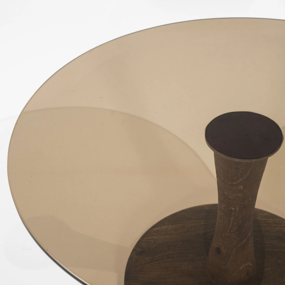 BOOGIE Table D'appoint Ronde En Verre Et Bois De Manguier ø55cm 4 BOOGIE Table D'appoint Ronde En Verre Et Bois De Manguier ø55cm – Image 2