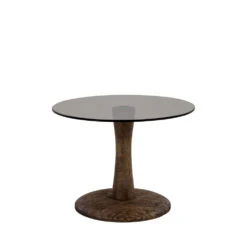 BOOGIE Table D'appoint Ronde En Verre Et Bois De Manguier ø55cm