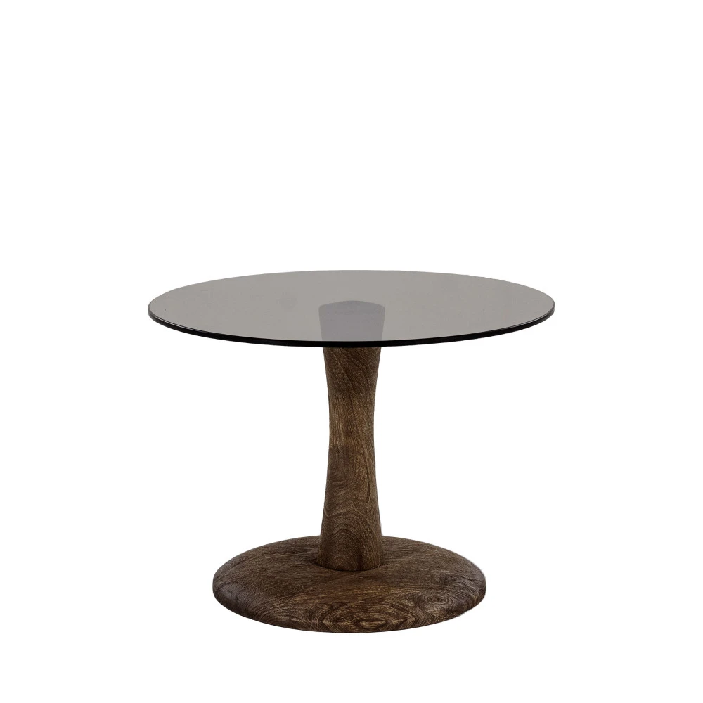 BOOGIE Table D'appoint Ronde En Verre Et Bois De Manguier ø55cm 3 BOOGIE Table D'appoint Ronde En Verre Et Bois De Manguier ø55cm