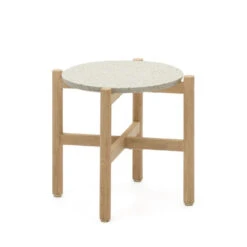 POLA Table D'appoint En Terrazzo Et Bois Massif ø54,5cm