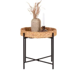 NARO Table D’appoint En Jacinthe D’eau Et Métal ø50cm -Meubles Soldes Magasin table dappoint jacinthe deau metal o50cm house nordic naro 2