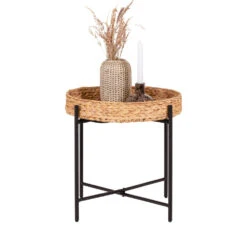 NARO Table D’appoint En Jacinthe D’eau Et Métal ø50cm -Meubles Soldes Magasin table dappoint jacinthe deau metal o50cm house nordic naro 3