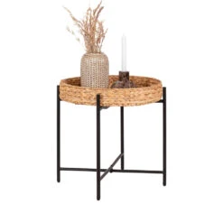 NARO Table D’appoint En Jacinthe D’eau Et Métal ø50cm -Meubles Soldes Magasin table dappoint jacinthe deau metal o50cm house nordic naro 4