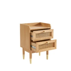BOMBONG Table De Chevet 2 Tiroirs En Bois Et Cannage -Meubles Soldes Magasin table de chevet 2 tiroirs bois cannage bombong 3