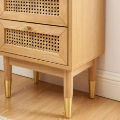 BOMBONG Table De Chevet 2 Tiroirs En Bois Et Cannage -Meubles Soldes Magasin table de chevet 2 tiroirs bois cannage bombong 4