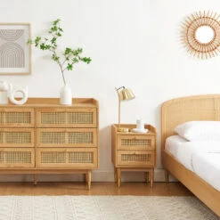 BOMBONG Table De Chevet 2 Tiroirs En Bois Et Cannage -Meubles Soldes Magasin table de chevet 2 tiroirs bois cannage bombong 5