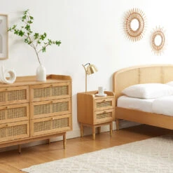 BOMBONG Table De Chevet 2 Tiroirs En Bois Et Cannage -Meubles Soldes Magasin table de chevet 2 tiroirs bois cannage bombong 6