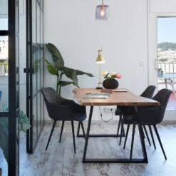 ALAIA Table à Manger En Bois D’acacia Et Métal 180x90cm