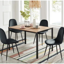 TUZI Table à Manger Plaquée Frêne Et Métal 120 X 80 Cm