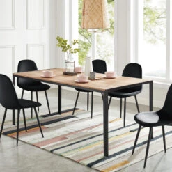 TUZI Table à Manger Plaquée Frêne Et Métal 180 X 90 Cm