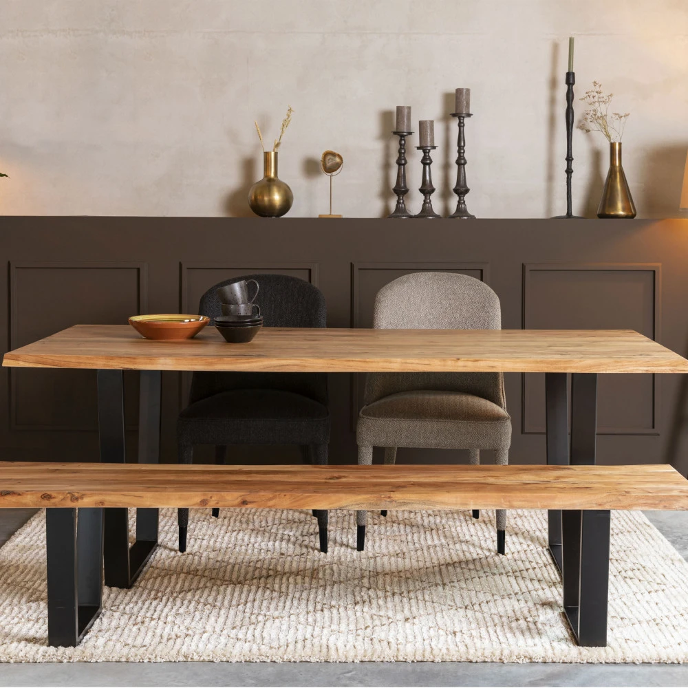 AKA Table à Manger En Bois Et Métal 180x90cm 3 AKA Table à Manger En Bois Et Métal 180x90cm