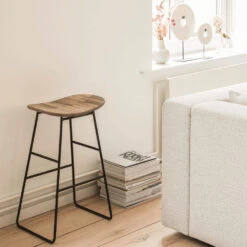KABAYAN Tabouret De Bar 65cm En Métal Et Teck Recyclé