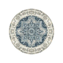 HAVANA Tapis Rond En Chenille Bleu